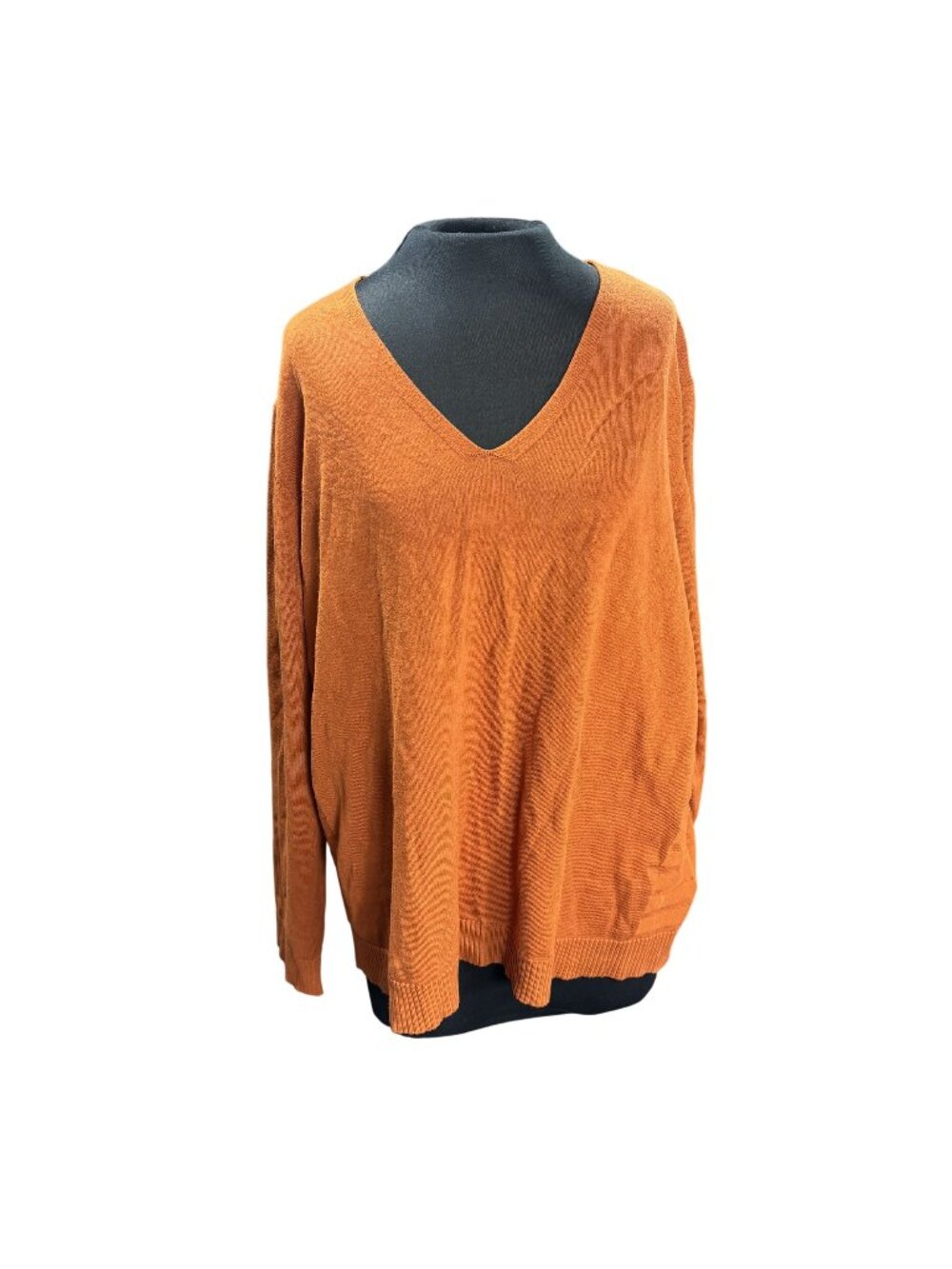 Emaline Womens Rust Orange V-Neck Sweater 2X Rayon Blend